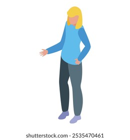 Young woman standing and explaining something with a hand gesture