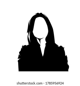 Young woman standing with folded arms, isolated vector silhouette. Ink drawing anonymous female face. Front view