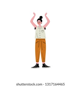 Young Woman Standing with Her Arm Raised to Show Hair in Her Armpits, Female Character Loving Her Body, Self Acceptance, Beauty Diversity, Body Positive Vector Illustration