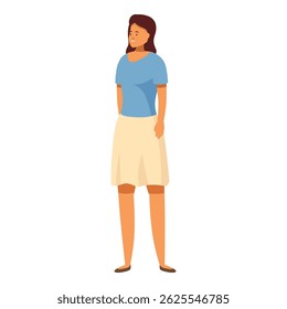 Young woman is standing with her hands behind her back