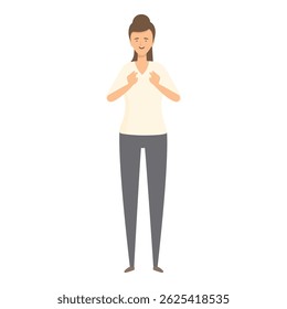 Young woman is standing and holding something invisible with her hands