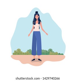 young woman standing with landscape background
