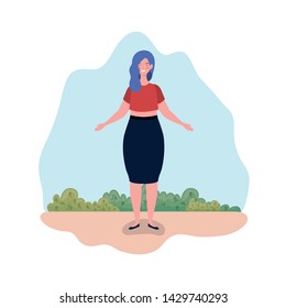 young woman standing with landscape background
