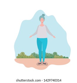 young woman standing with landscape background