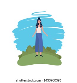 young woman standing with landscape background