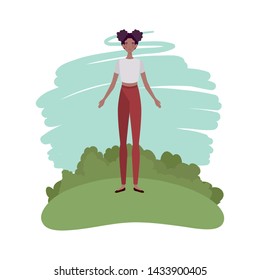 young woman standing with landscape background