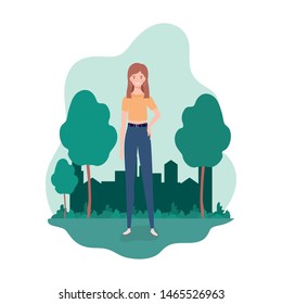 young woman standing with landscape background