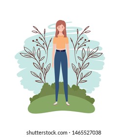 young woman standing with landscape background