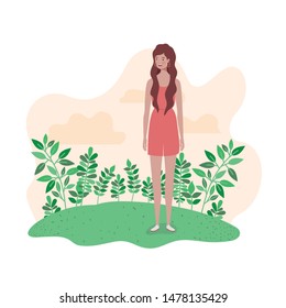 young woman standing with landscape background