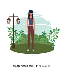 young woman standing with landscape background