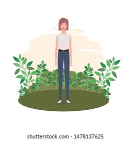 young woman standing with landscape background