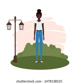 young woman standing with landscape background