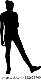 Young woman standing with leg forward isolated silhouette.