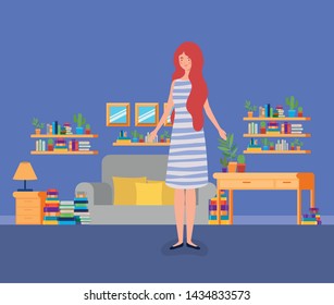 young woman standing in the living room