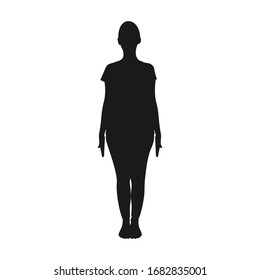 Young woman standing ready to do yoga icon. Gymnastic sign or symbol. Healthy lifestyle concept. Workout training exercise. Female gym instructor logo. Black figure - Vector silhouette illustration.