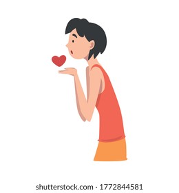 Young Woman Standing Sadly With Heart Vector Illustration