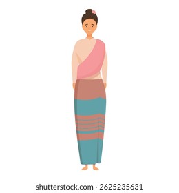 Young woman is standing in a traditional burmese dress with pink shawl