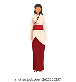 Young woman is standing in a traditional japanese kimono