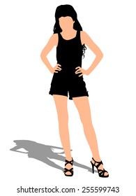 young woman standing, vector 