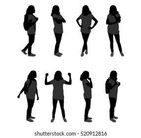 Young woman standing vector silhouette people on a white background