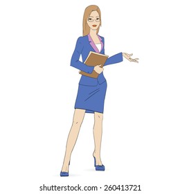 young woman standing work folder vector