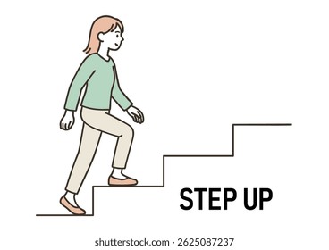 Young Woman Stepping Up Illustration