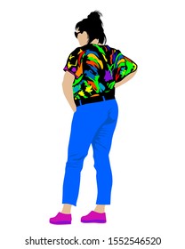 Young woman in street clothes on a white background
