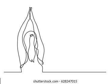 young woman stretching arms doing yoga - continuous line drawing