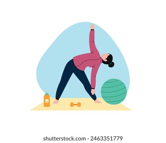 Young woman stretching to do a heavy workout. sport and recreation concept. Healthy lifestyle illustration in flatstyle design