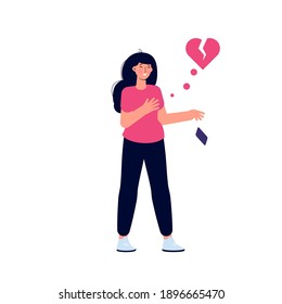 Young woman with strong heart attack. Vector illustration.