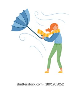 Young Woman Struggling Against Wind Holding Stock Vector (Royalty Free ...