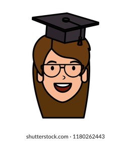 young woman student head with hat graduation