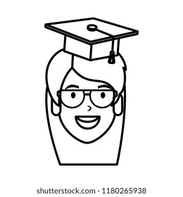 young woman student head with hat graduation
