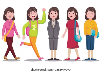 Young Woman Student Vector Illustration. Flat Design.