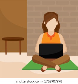 Young woman studying in a laptop. Self Learning - Vector illustration