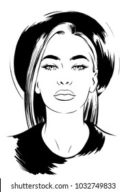 Young woman in stylish round hat