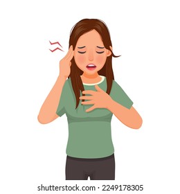 Young woman suffer from earache or hearing difficulty because of ear infections or injury