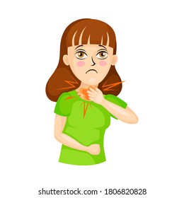 Young Woman Suffering from Coronavirus Symptom Like Soreness in Throat Vector Illustration
