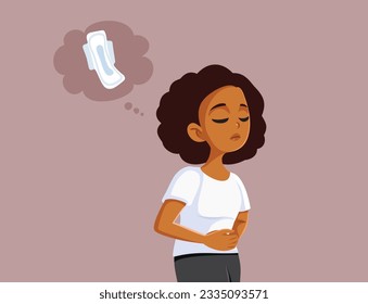 
Young Woman Suffering from Menstrual Abdominal Pain Vector Illustration. Unhappy girl feeling sick and uncomfortable from PMS 
