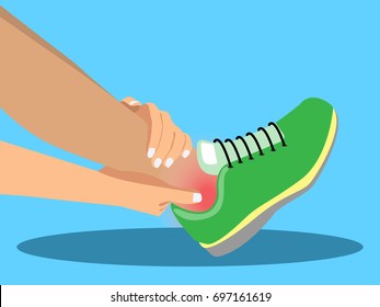 Young woman suffering from pain in ankle while running in the park, cartoon flat-style vector illustration.