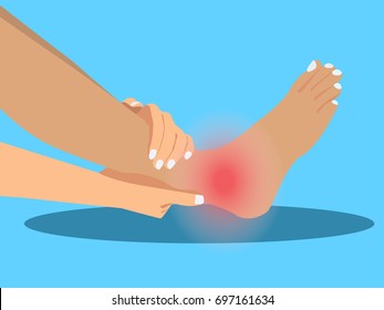 Young woman suffering from pain in ankle while running in the park, cartoon flat-style vector illustration.