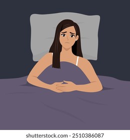 Young woman Suffering from sleep disorder and insomnia. Flat Vector Character Isolated on White Background