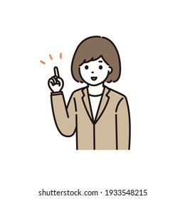 A young woman in a suit explaining the points with a smile
