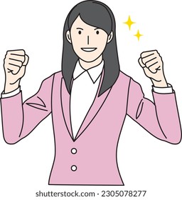 Young woman in a suit in fist pump pose