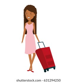 young woman with suitcase avatar character - Shutterstock ID 631294250