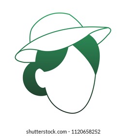 Young woman with sun hat green lines