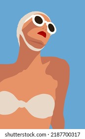 Young woman sunbathes in fashionable sunglasses. Vector Illustration