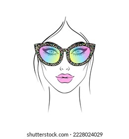 Young woman in sunglasses on white background.
