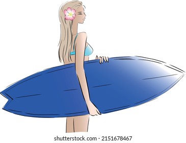young woman with a surfboard