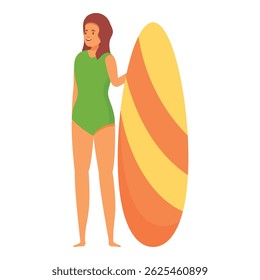 Young woman surfer standing with surfboard enjoying summer vacation on the beach